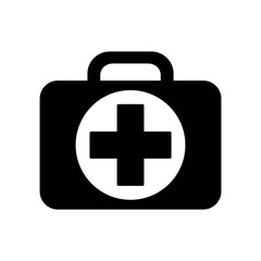 Obraz premium first aid kit sign, medical emergency box black vector icon