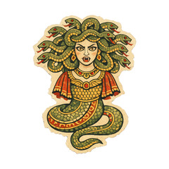 Fototapeta premium PNG Mythical snake-haired woman illustration.
