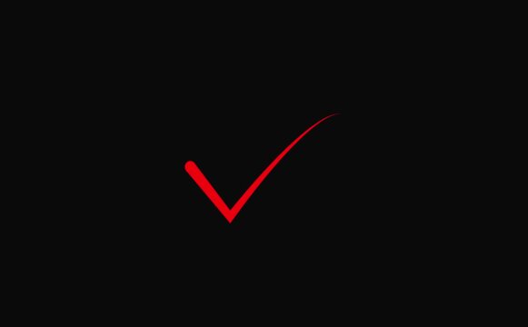 Red Checkmark video animation on Black Background, Checkmark Red Tick, Approval Symbol, Correct Mark check mark.