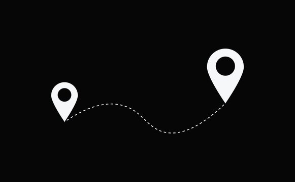 Location Pin with Winding Dotted Line on Black Background Navigation Route Map Marker video animation.
