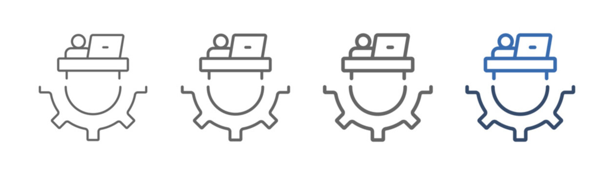 
outline icon set it manager with gear, laptop and manager design