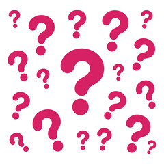 A collection of pink question marks on a white background