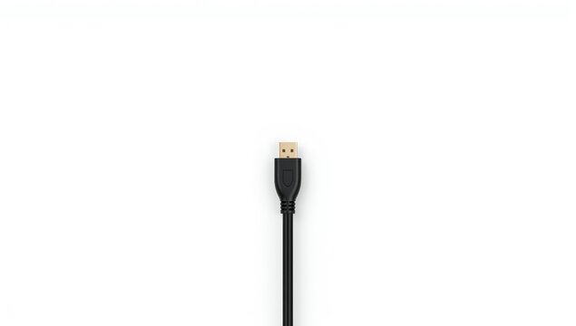 Black HDMI cable on white background, isolated with clipping path