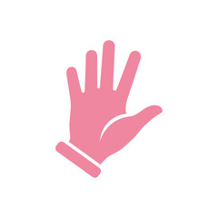 Obraz premium Pink hand gesture showing five fingers representing a greeting or number.