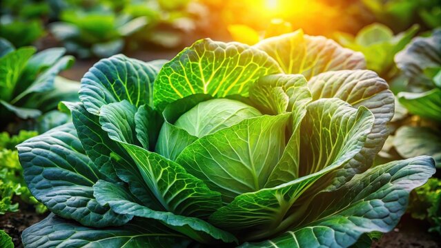 Plump and Fresh, this Heirloom Cabbage Grows Amidst the Gardens Vibrant Greens