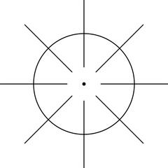 A black and white compass icon. A gunsight