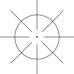 A black and white compass icon. A gunsight