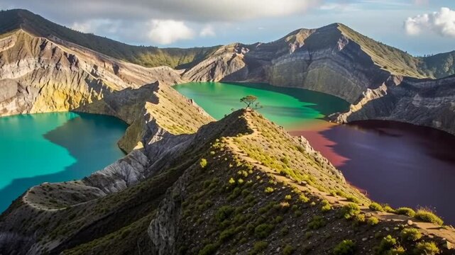 Stunning Kelimutu Volcano Crater Lakes with Vibrant Colors in Flores Indonesia.