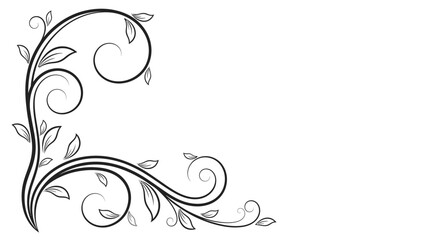 Dynamic Black Swirling Floral Corner Design with Elegant Vines and Leaves on an Isolated White Background