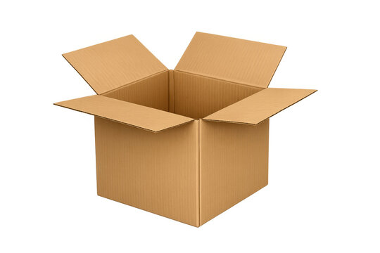 Cardboard box open, empty delivery shipping moving container, brown packaging with corrugated texture