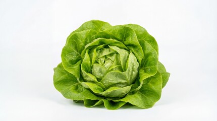 Fresh green lettuce head on a white background.