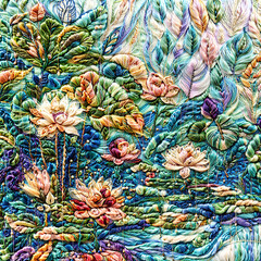 Obraz premium Embroidery Art Lush Floral Tapestry