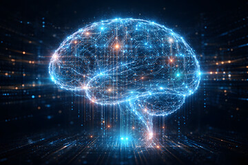 Obraz premium Abstract artificial intelligence technology blue background