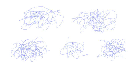 Set of hand drawn scribble pencil line. Sloppy hatching, highlighter for trend modern design. Scratch texture sketchy graphic design element. Template vector illustration ballpoint round swirl.