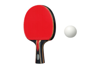 Table tennis paddle and ball on transparent background, representing sports equipment, hobby, and fitness