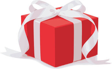Red gift box with white ribbon, elegantly wrapped and tied with a bow, presented as a symbol of celebration and gift-giving
