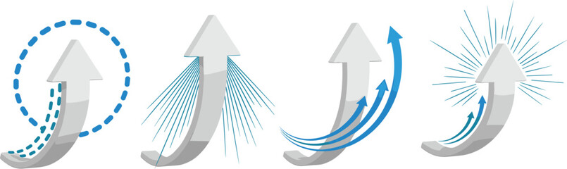 Illustration of curved arrows indicating direction and motion in a dynamic sequence