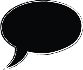 Simple black speech bubble icon on a plain white background viewed from a straightforward perspective