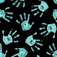 Naklejka premium Red Handprints on Black Background