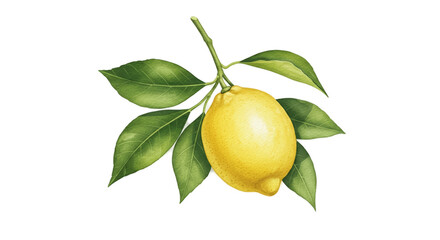 Vibrant Yellow Lemon Branch with Green Leaves on Soft Green Background Isolated