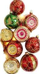 Vintage Christmas Ornaments Red Green Gold Festive Baubles Festive Lights