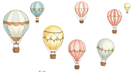 Vintage Hot Air Balloons Ascending Soft Pastel Sky 3D Render