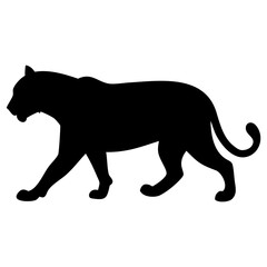 Obraz premium Panther Silhouette Left, A black panther walking left, enclosed in a blue border, symbolizing strength and agility.