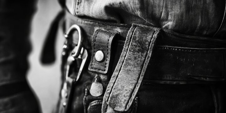 The image shows a close-up view of the collar of a vintage leather jacket with visible stitching and frayed edges. The background is blurred, emphasizing the texture and details of the jacket.