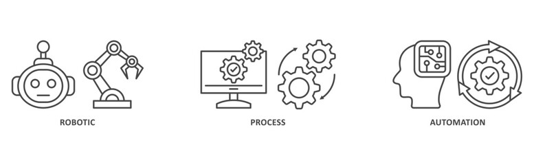 RPA banner web icon illustration with icon of robotic, process, automation 