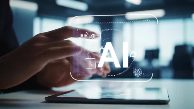 hand interacting with ai interface on tablet