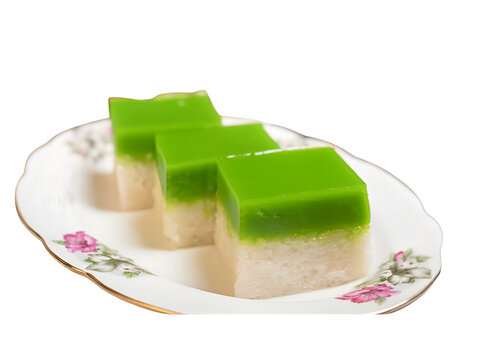 Kuih seri muka with plate and white background 