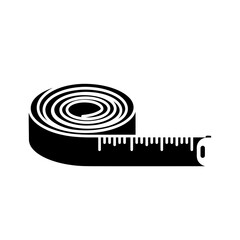 Black measuring tape icon, unrolled with markings