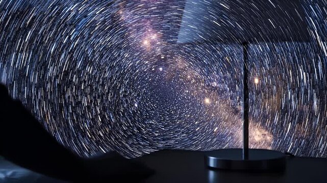 Night Sky Star Trail Timelapse With Lamp.