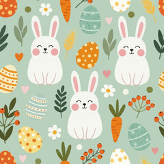 Fototapeta premium Happy Easter Greeting Card with Colorful Patterned Eggs and White Daisy Flowers on Blue Background, Flat Vector Illustration for Spring Holiday Banner, Poster, and Social Media Post