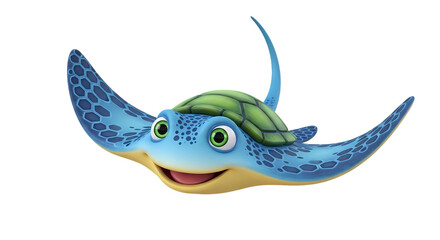 Fototapeta premium Cute Cartoon Blue Manta Ray Turtle Hybrid Character Swimming Underwater for Kids Education and Animation