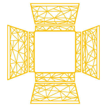 ellow geometric pattern with intricate lines and shapes forming a rectangular frame structure.