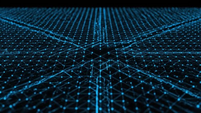 Digital Network Symphony: A mesmerizing display of interconnected nodes and lines forms a vast digital network, showcasing the intricate web of modern technology and data flow.