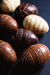 Colorfull Eastereggs on a dark background. Easter background.