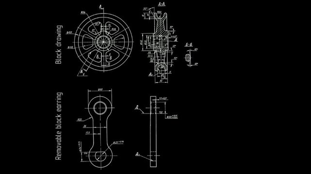 Video animation with assembly drawing of outboard hook,  
removable block earring. Animated motion effect.
Engineering technical design of mechanical part 
of construction machine. Hook suspension. 