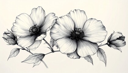 Sophisticated Hand-Drawn Black and White Floral Sketch Collection Perfect for Wedding Invitations and Organic Branding