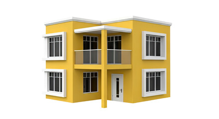 Fototapeta premium Modern Yellow Two-Story House with Balcony
