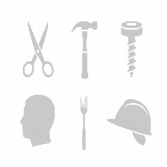 Monochrome dotted of scissors hammer drill fork head and hard hat