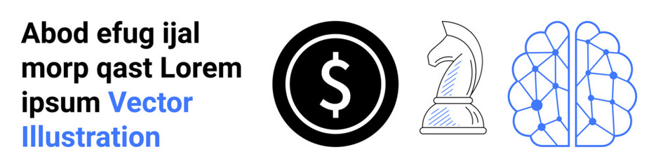 Obraz premium Business planning, financial strategy, artificial intelligence, machine learning, decision-making, and innovation. Dollar symbol, chess knight and neural network. Financial strategy and AI ion