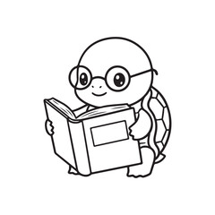 Cute Bookworm Turtle Reading a Book Icon Vector