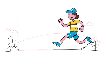 Fototapeta premium Cute Cartoon Boy Running Outdoors in a playful scene