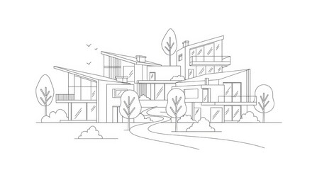 Obraz premium Modern Architectural Drawing: Minimalist House Design with Trees and Car