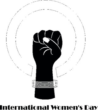 Black fist raised in solidarity on international womens day with broken chain