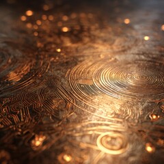Copper Circuitry: Abstract Metal Surface with Intricate Pattern Design