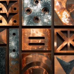 Geometric Copper and Patina Tiles: Unique Texture and Design Elements