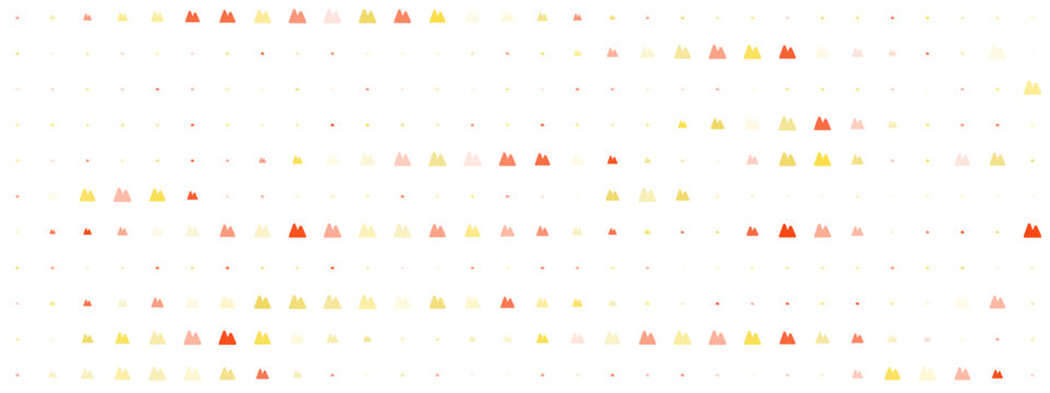 Abstract geometric pattern with colorful mountain peak icons on white background. Minimalist vector illustration of stylized landscape symbols in warm autumn colors.